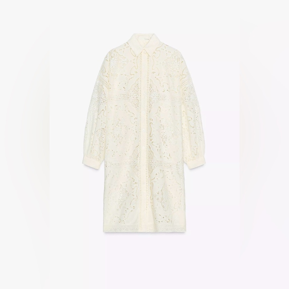 ZARA WOMAN COLLECTION - ZW Collection Embroidered Shirt Dress in Beige.